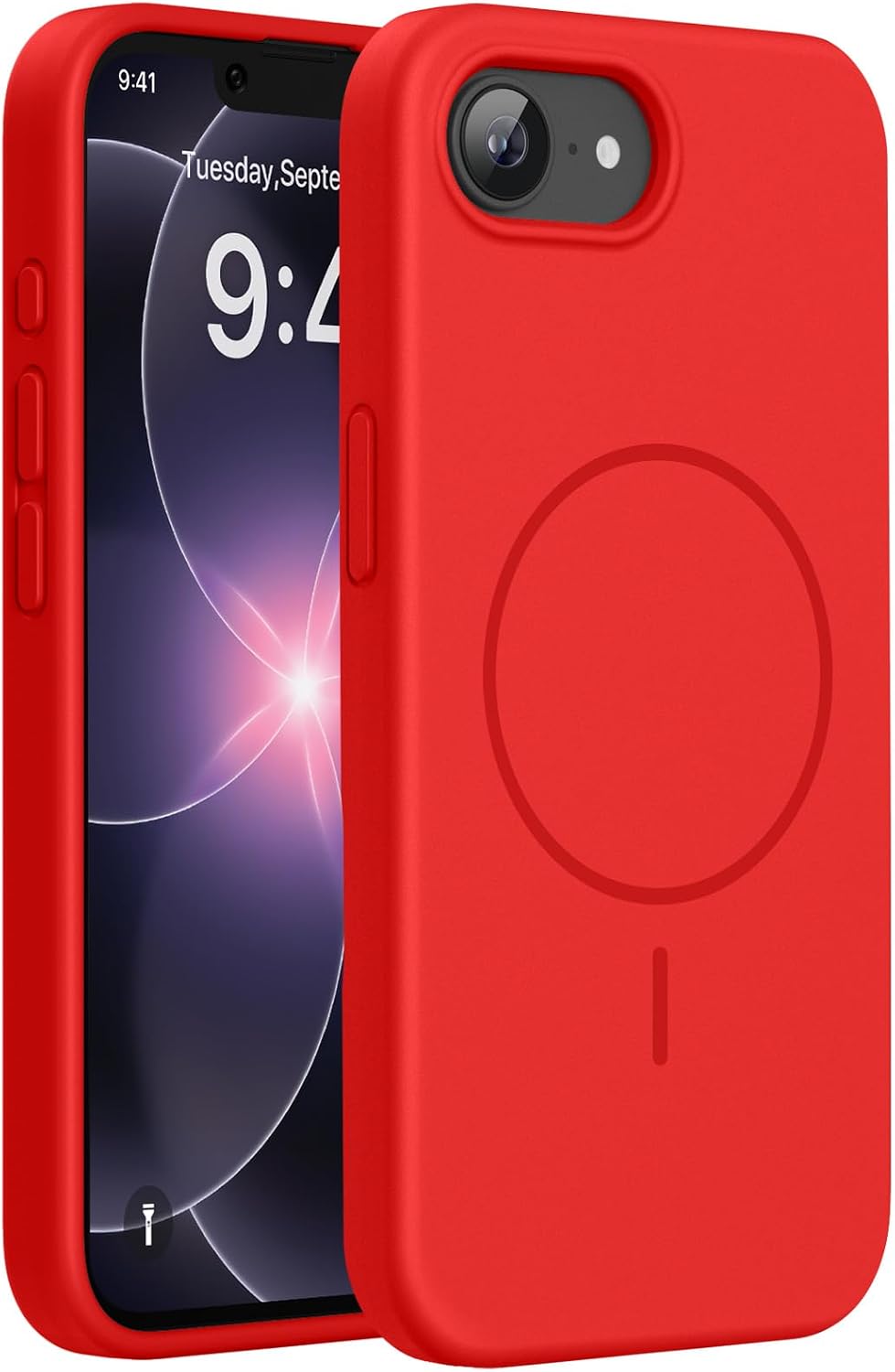 Miracase Magnetic for iPhone 17e Case & iPhone 16e Case, [Soft Anti-Scratch Microfiber Lining], Compatible with MagSafe, Silicone Shockproof Protection Phone Case for iPhone 17e/16e, Red