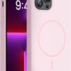 Miracase Magnetic for iPhone 13 Pro Case, [Soft Anti-Scratch Microfiber Lining], Compatible with MagSafe, Liquid Silicone Shockproof Drop Protection Phone Case for 13 Pro, Sand Pink