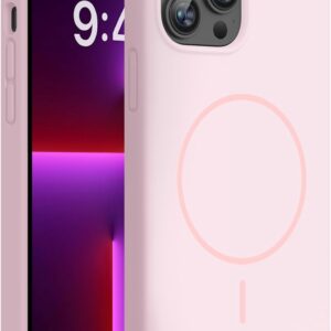 Miracase Magnetic for iPhone 13 Pro Case, [Soft Anti-Scratch Microfiber Lining], Compatible with MagSafe, Liquid Silicone Shockproof Drop Protection Phone Case for 13 Pro, Sand Pink