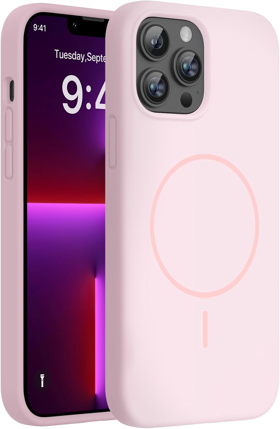 Miracase Magnetic for iPhone 13 Pro Case, [Soft Anti-Scratch Microfiber Lining], Compatible with MagSafe, Liquid Silicone Shockproof Drop Protection Phone Case for 13 Pro, Sand Pink