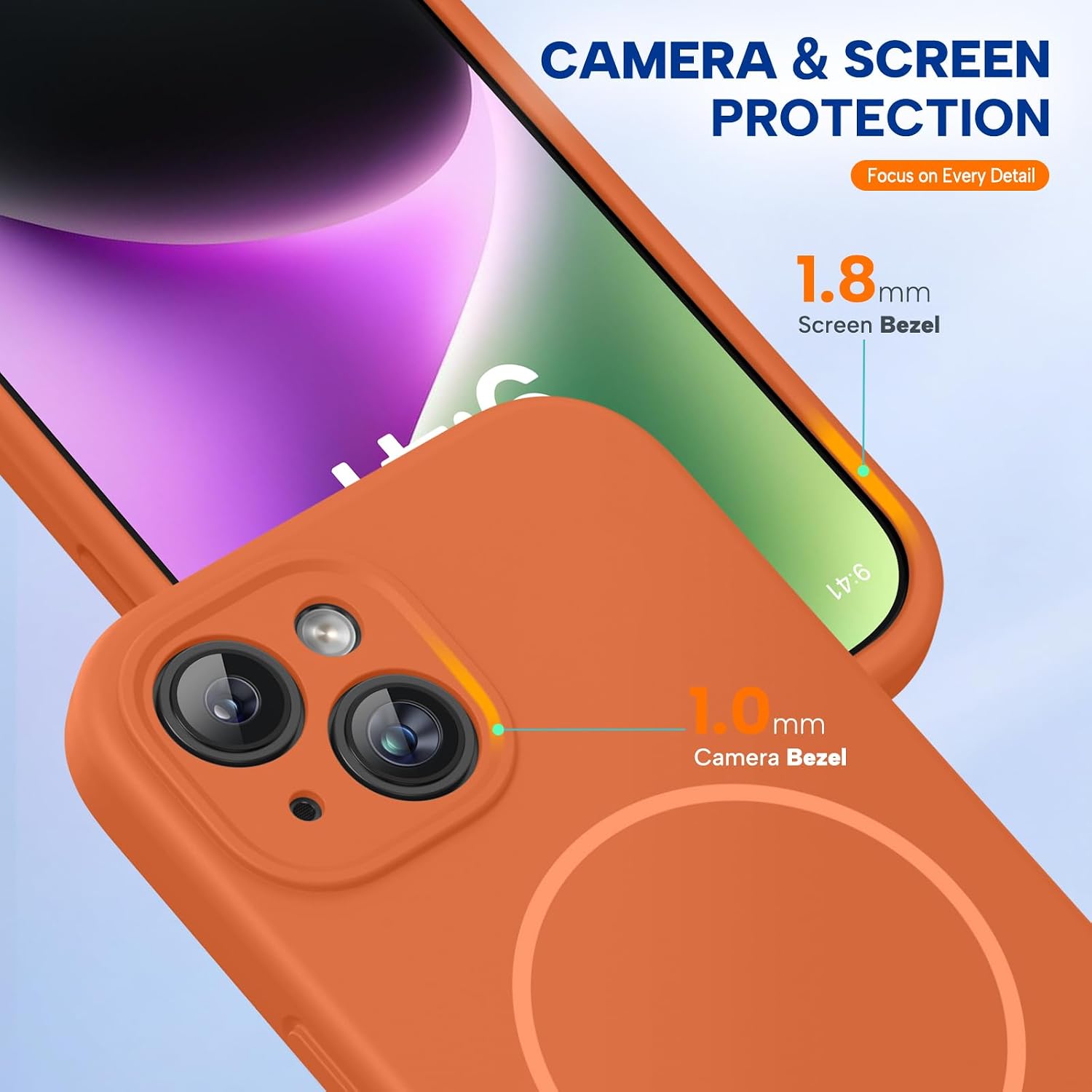 Miracase Magnetic for iPhone 14 Case, [Soft Anti-Scratch Microfiber Lining], Compatible with MagSafe, Liquid Silicone Case Shockproof Drop Protection Phone Case for 14, Orange