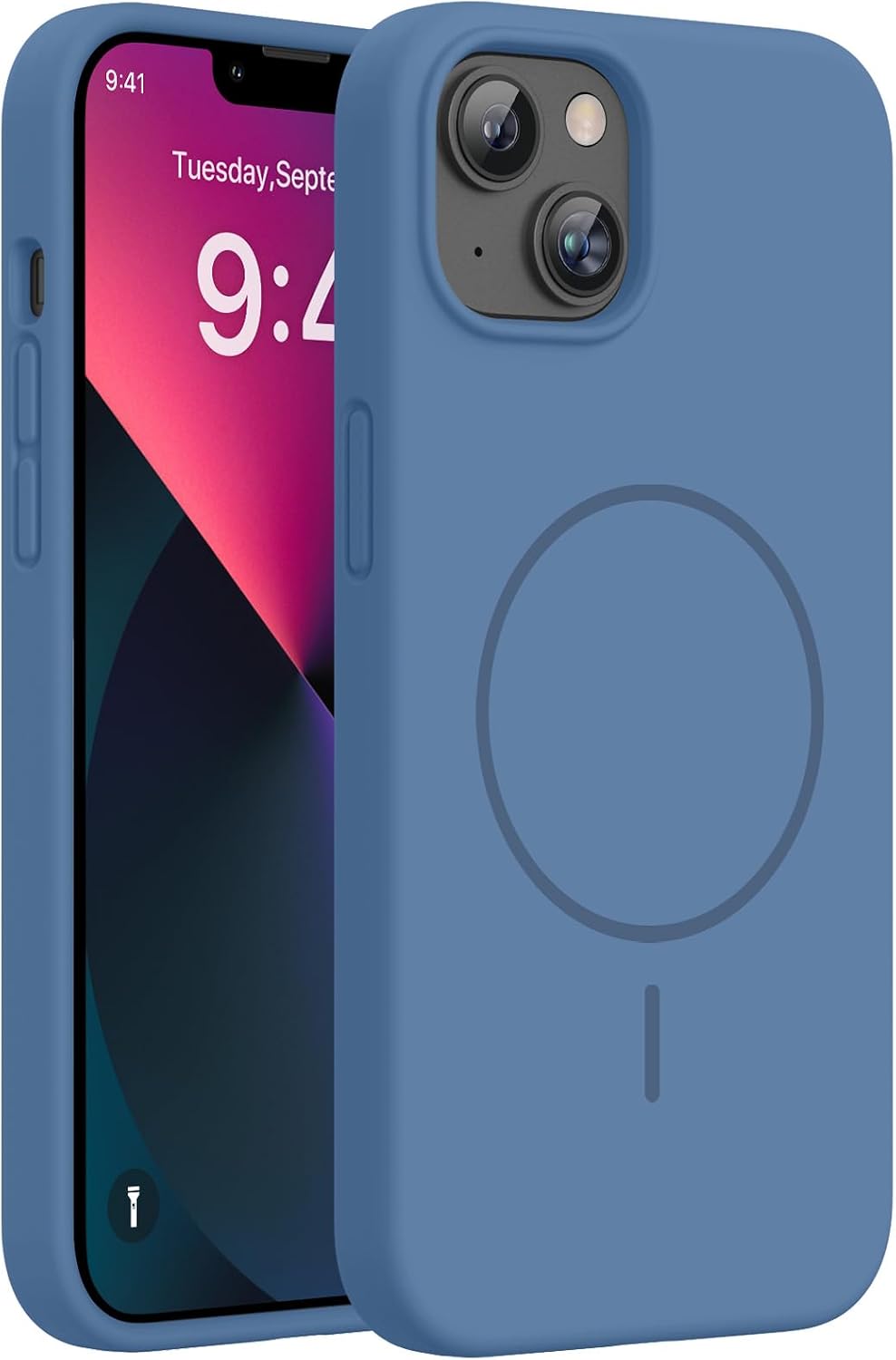 Miracase Designed for iPhone 13 Case, [Soft Anti-Scratch Microfiber Lining], Shockproof Liquid Silicone Rubber Phone Case Cover for 13 6.1 inch, Glass Blue