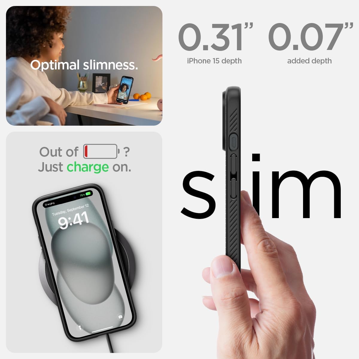 Spigen Liquid Air Designed for iPhone 15 Case (2023) [Military-Grade Protection] - Matte Black