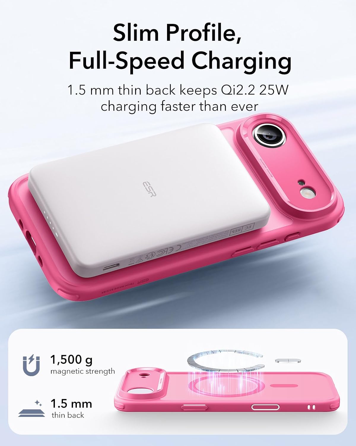 ESR for iPhone Air Case, Camera Control Cover, Compatible with MagSafe, Shockproof Military-Grade Protection, Magnetic Phone Case for iPhone Air, Classic Hybrid Case, Frosted Pink