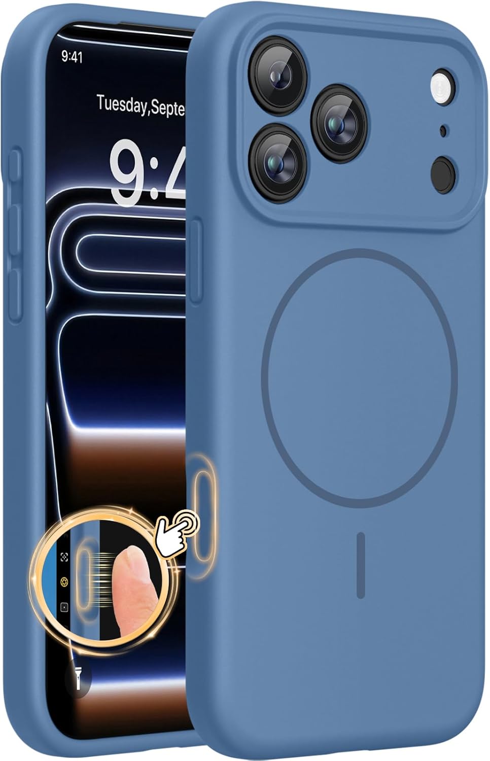 61UxetyXyWL._AC_SL1500_ Miracase Magnetic for iPhone 17 Pro Case, Compatible with MagSafe, Integrated Silicone Camera Control Cover, 3.0mm Thicken Shockproof Drop Protection Phone Case for 17 Pro,Glass Blue