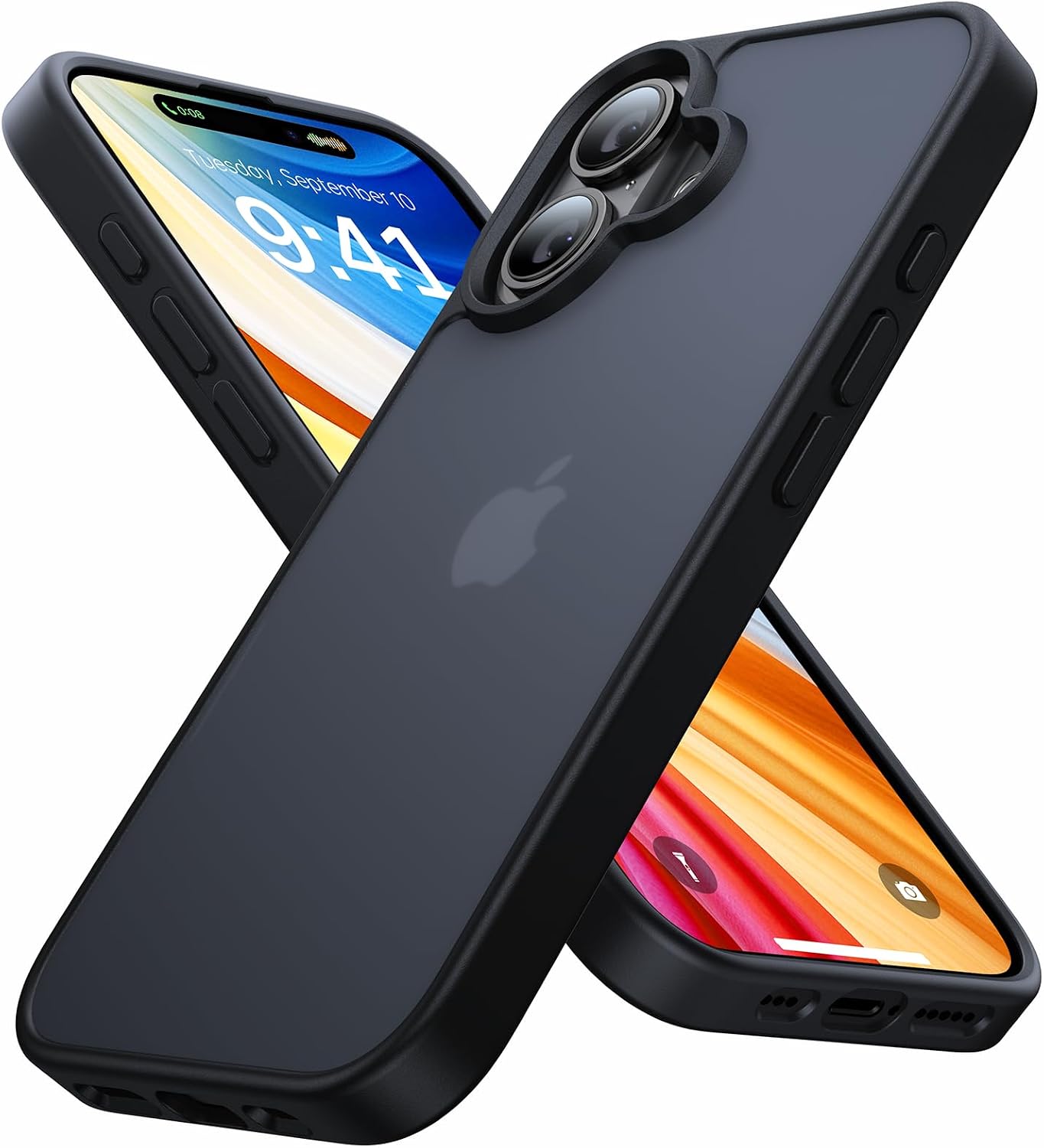 Eastinbox for iPhone 16 Case [16FT Military Grade Shockproof], Anti-Slip Anti-Scratch, Slim Translucent Frosted Matte Protective Cover, i Phone 16 Phone Case 6.1", Black