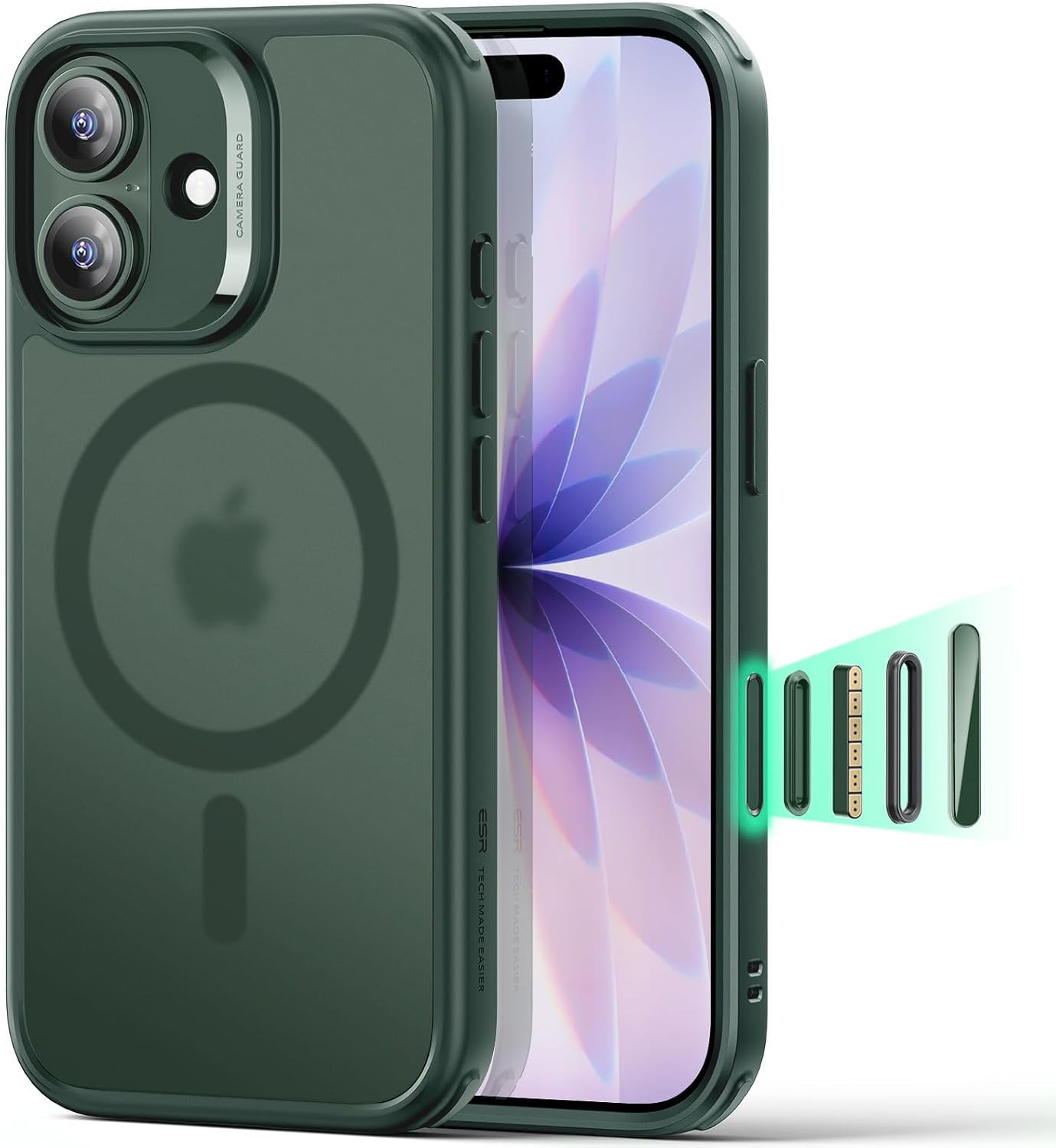 61UzeterODL._AC_SL1500_ ESR for iPhone 17 Case, Camera Control Cover, Compatible with MagSafe, Shockproof Military-Grade Protection, Magnetic Phone Case for iPhone 17, Classic Hybrid Case, Frosted Green