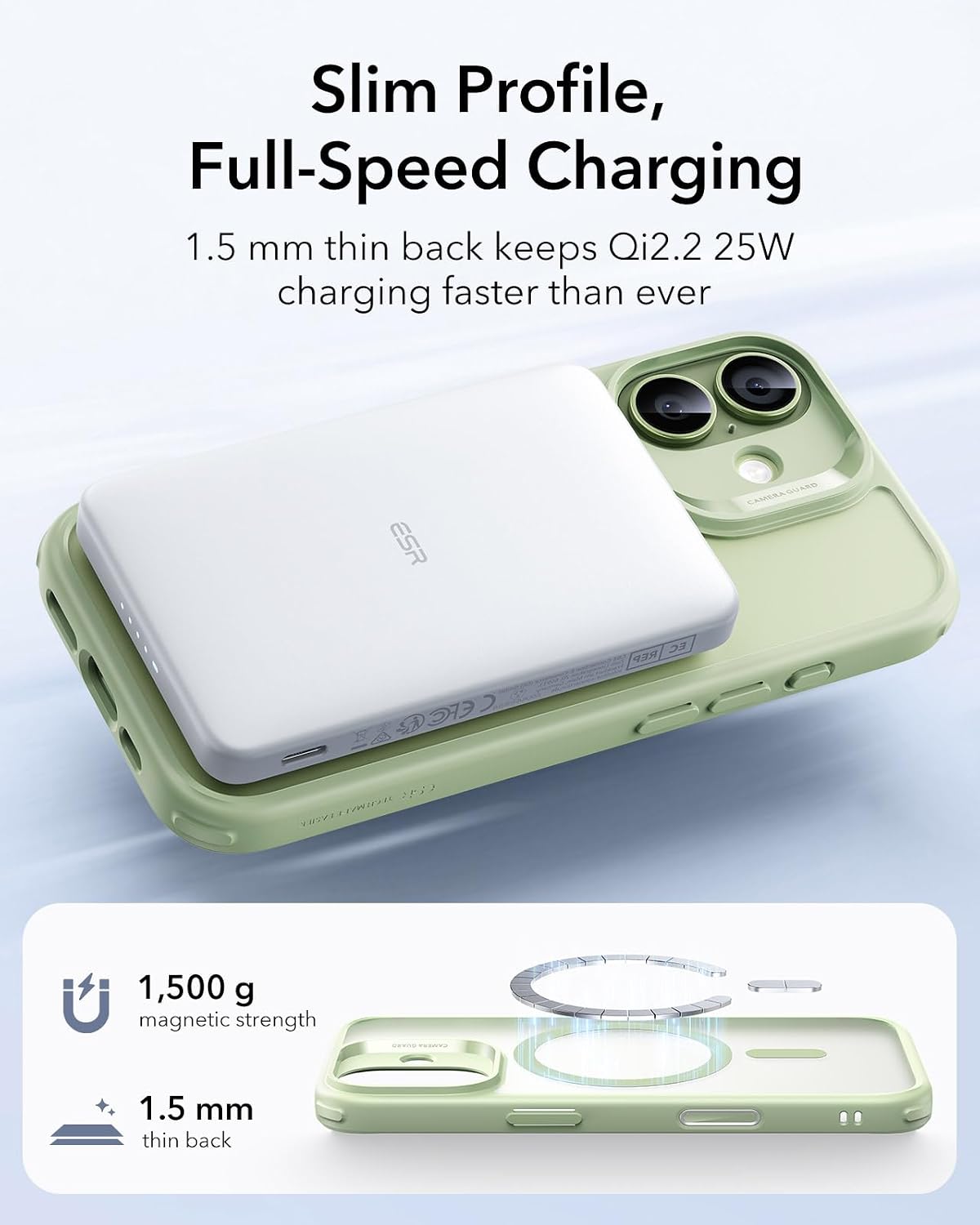 61V67zp8kpL._AC_SL1500_ ESR for iPhone 17 Case, Camera Control Cover, Compatible with MagSafe, Shockproof Military-Grade Protection, Magnetic Phone Case for iPhone 17, Classic Hybrid Case, Frosted Light Green