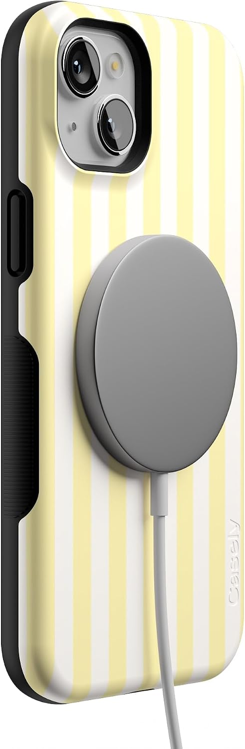 61V9Eu0PQrL._AC_SL1500_ Casely iPhone 15 Case | Butter Yellow Stripes | Sunday Best | Bold Protective Design | Compatible with MagSafe