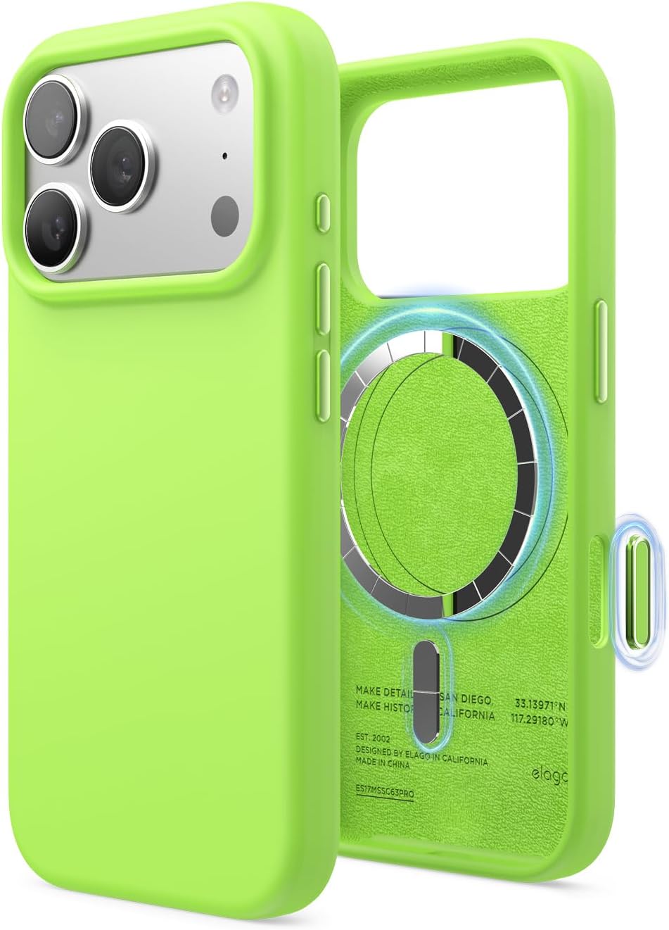 61VQPwP-lTL._AC_SL1500_ elago for iPhone 17 Pro Case, Premium Magnetic Silicone Case, Compatible with MagSafe, Liquid Silicone Material, Protective Cover, Shockproof, Slim Phone, 6.3 inch (Lime Green)