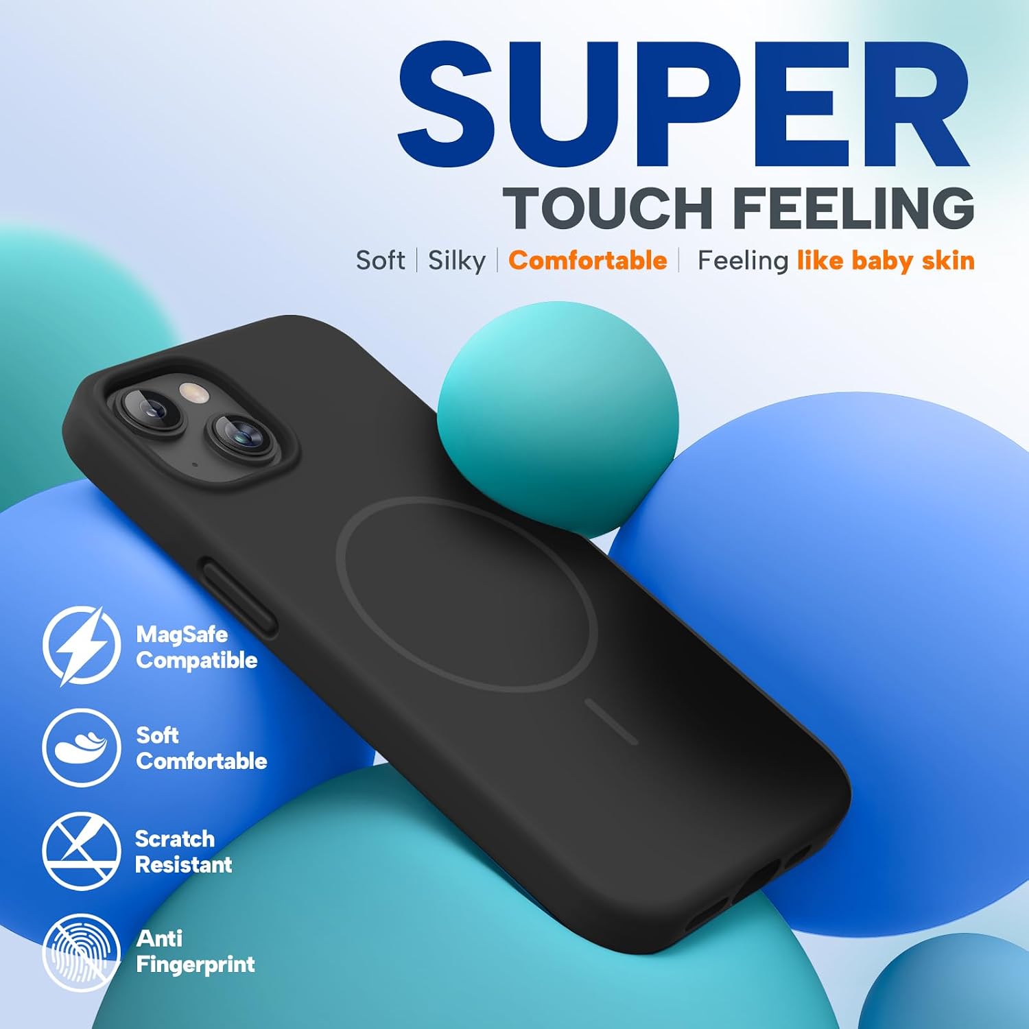 Miracase Magnetic for iPhone 13 Case, [Soft Anti-Scratch Microfiber Lining], Compatible with MagSafe, Liquid Silicone Case Shockproof Drop Protection Phone Case for 13, Black Magnetic