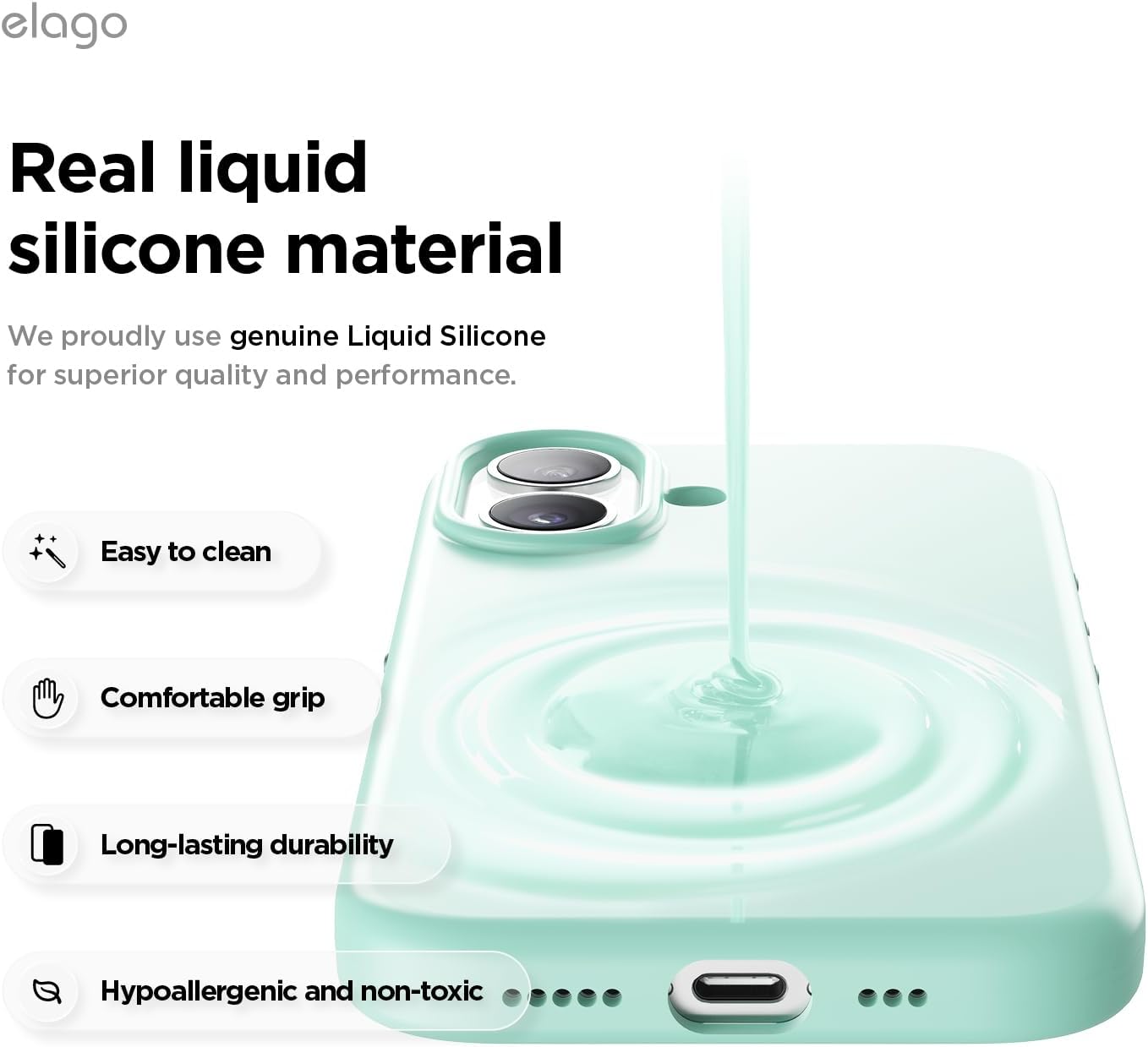 61W42l9I5jL._AC_SL1500_ elago for iPhone 17 Case, Premium Magnetic Silicone Case, Compatible with MagSafe, Liquid Silicone Material, Protective Cover, Shockproof, Slim Phone, 6.3 inch (Aqua Sky)