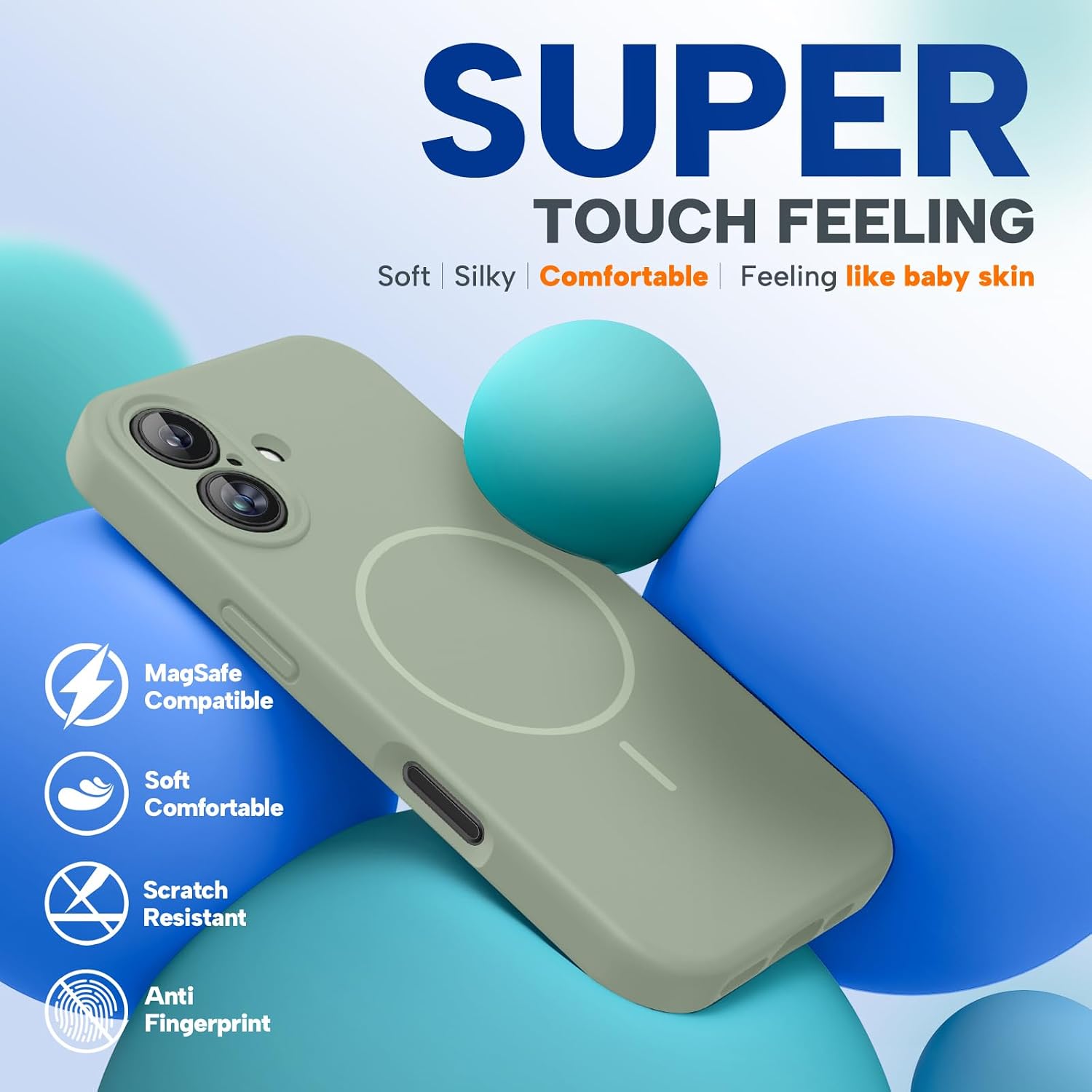 Miracase Compatible with iPhone 16 Case, [Soft Anti-Scratch Microfiber Lining], Compatible with MagSafe, Liquid Silicone Case Shockproof Drop Protection Phone Case for 16,Patina Green