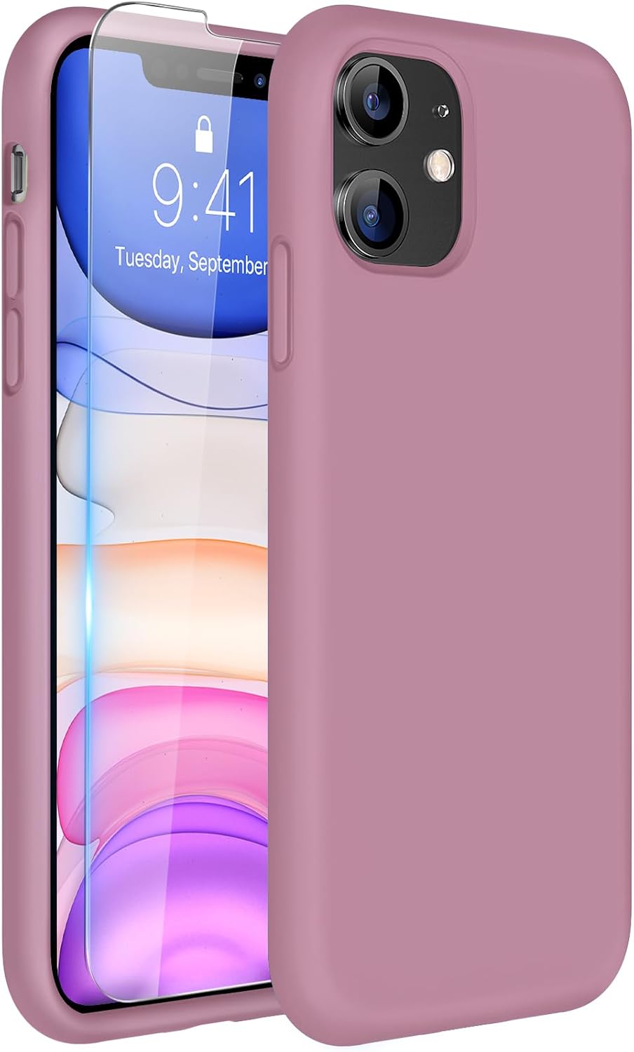 61WKNhhMeHL._AC_SL1500_ Miracase Designed for iPhone 11 Phone Case, with Screen Protector, Liquid Silicone Gel Rubber Drop Protection Shockproof Cover Phone Case for iPhone 11, Blackcurrant