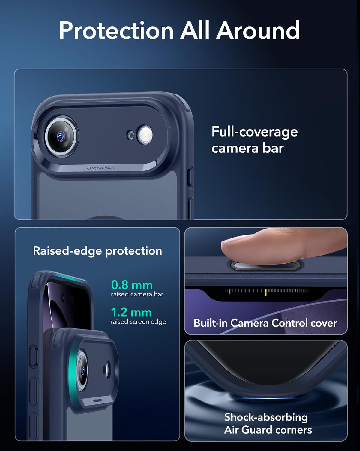 61WXiRP89-L._AC_SL1500_ ESR for iPhone Air Case, Camera Control Cover, Compatible with MagSafe, Shockproof Military-Grade Protection, Magnetic Phone Case for iPhone Air, Classic Hybrid Case, Frosted Blue