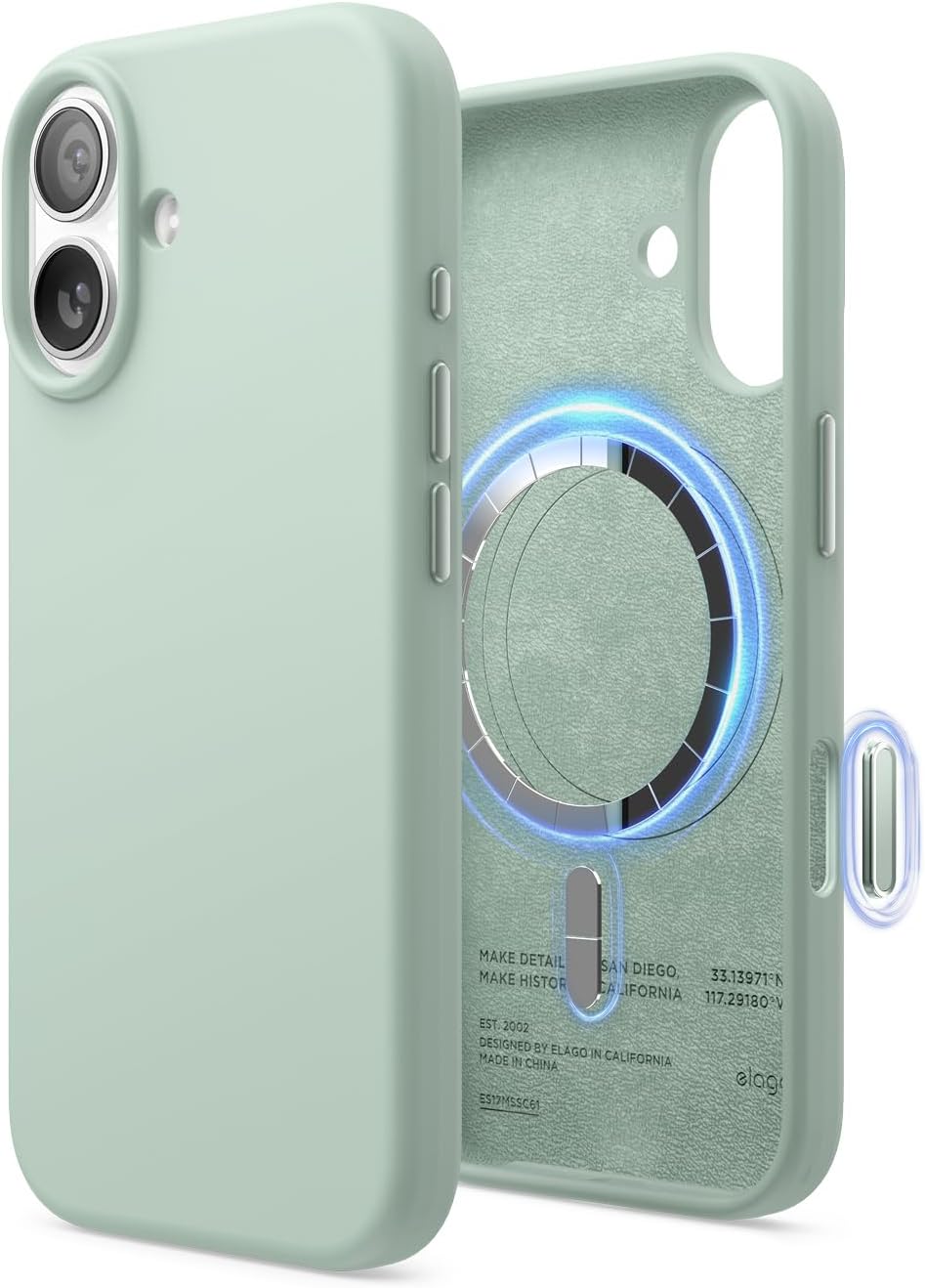 61WzL0kd5qL._AC_SL1500_ elago for iPhone 17 Case, Premium Magnetic Silicone Case, Compatible with MagSafe, Liquid Silicone Material, Protective Cover, Shockproof, Slim Phone, 6.3 inch (Mint)
