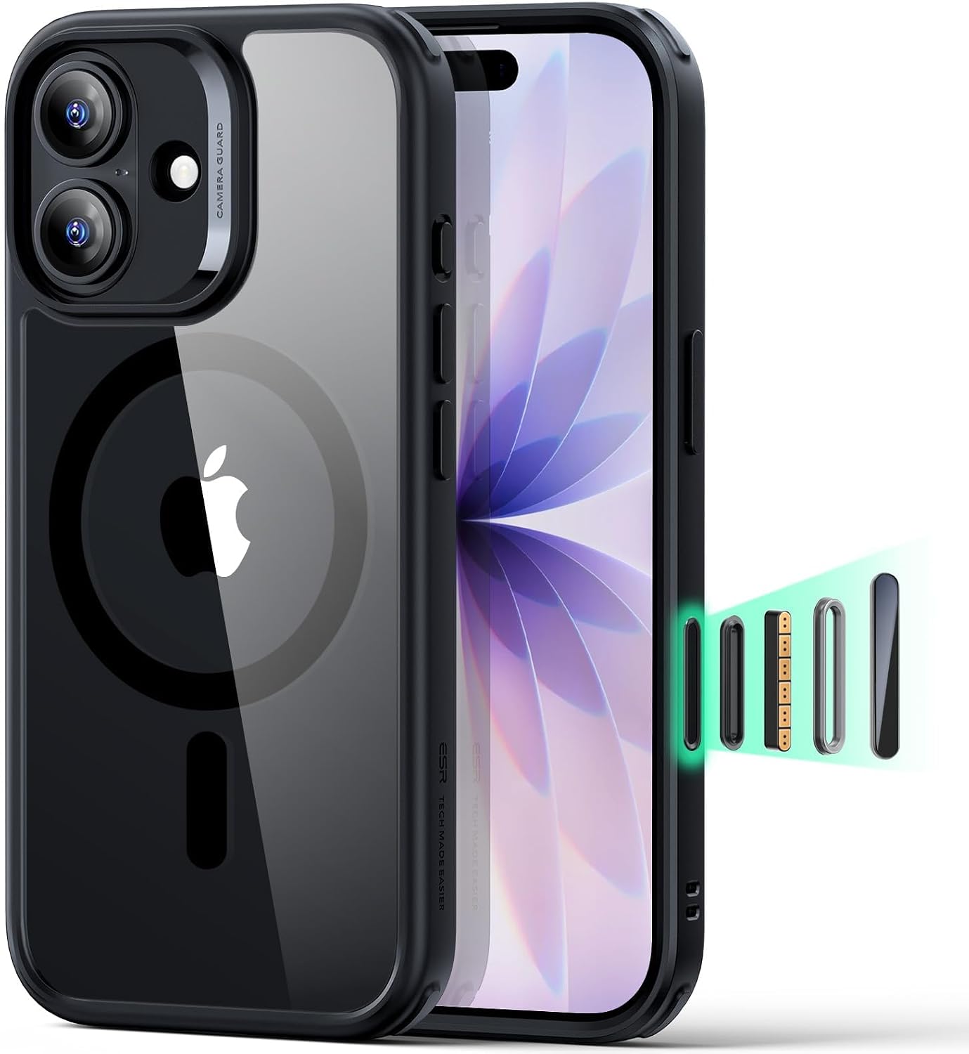 61X0LJw9GEL._AC_SL1500_ ESR for iPhone 17 Case, Camera Control Cover, Compatible with MagSafe, Shockproof Military-Grade Protection, Magnetic Phone Case for iPhone 17, Classic Hybrid Case, Clear Black