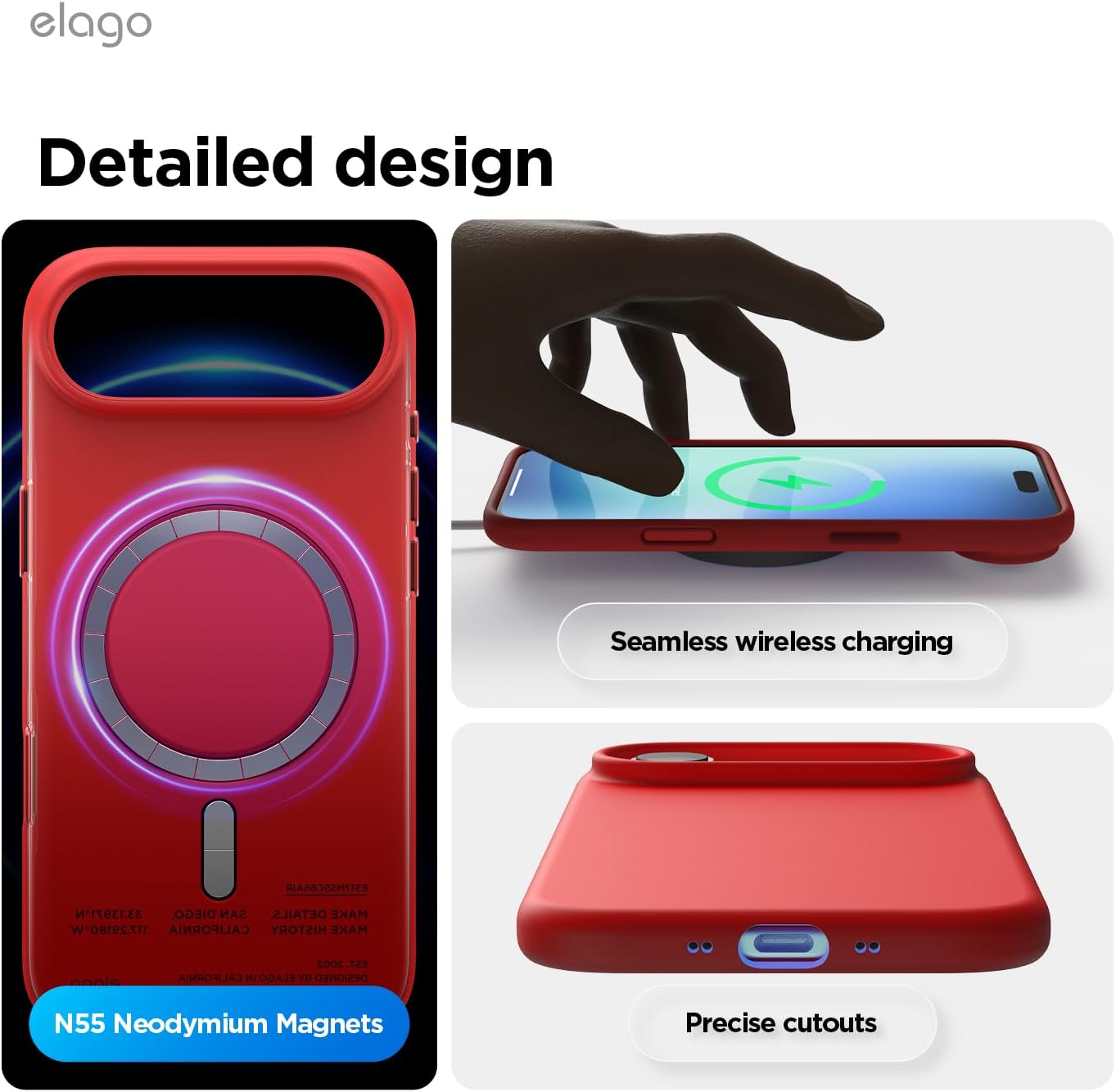 elago for iPhone Air Case, Premium Magnetic Silicone Case, Compatible with MagSafe, Liquid Silicone Material, Protective Cover, Shockproof, Slim Phone, 6.5 inch (Red)