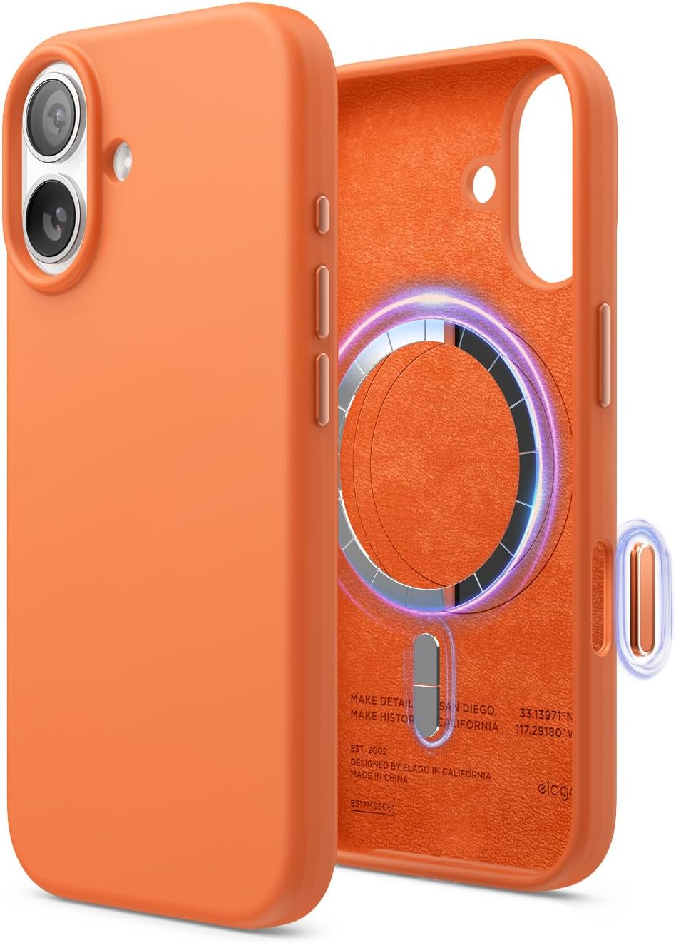 61XdBcoFKYL._AC_SL1500_ elago for iPhone 17 Case, Premium Magnetic Silicone Case, Compatible with MagSafe, Liquid Silicone Material, Protective Cover, Shockproof, Slim Phone, 6.3 inch (Orange)