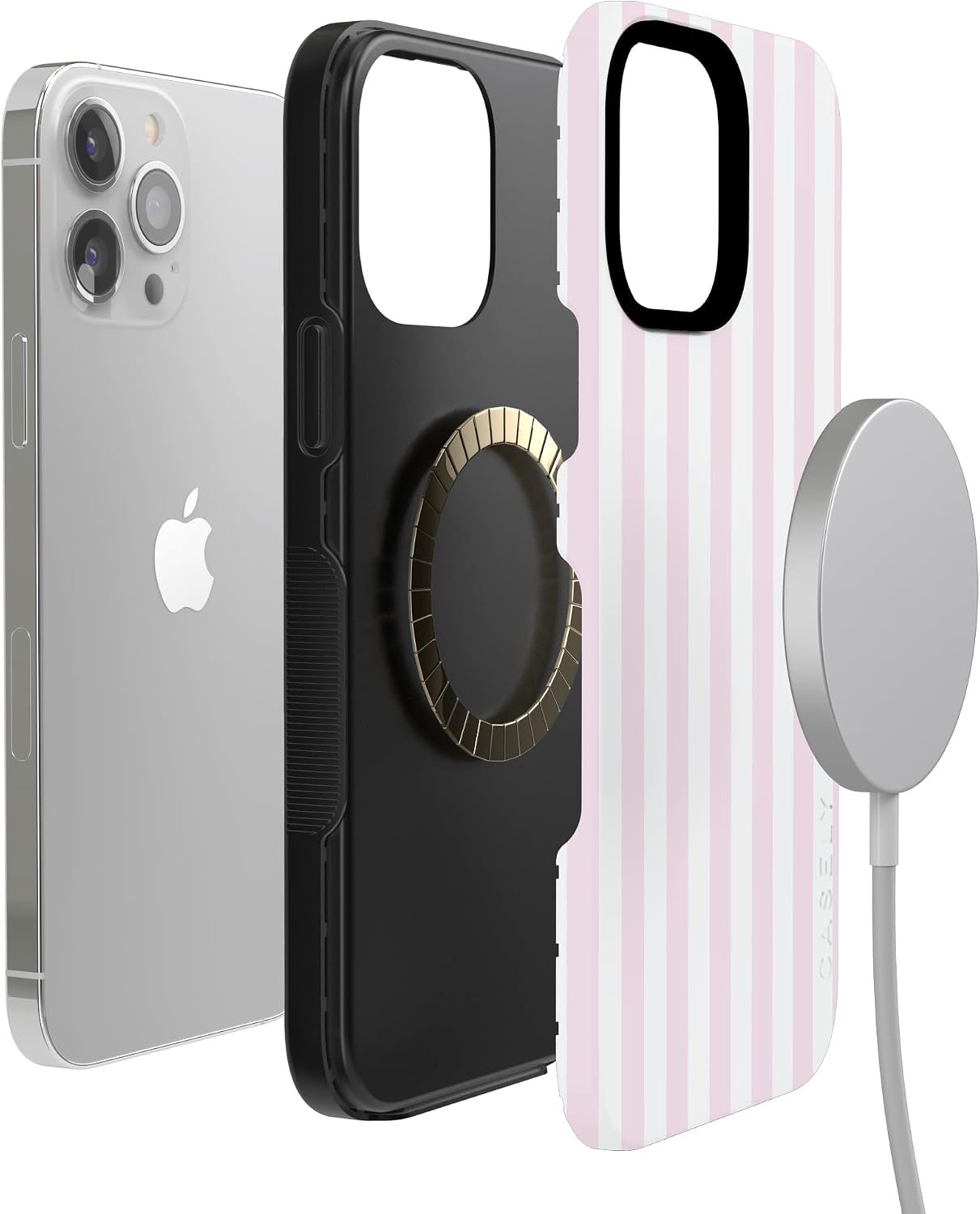 61XrS4OpgXL._AC_SL1500_ Casely iPhone 13 Pro Case | Sunday Best | Pink Stripes | Bold Protective Design | Compatible with MagSafe