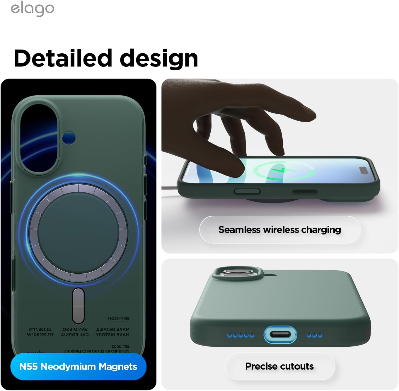 elago for iPhone 17 Case, Premium Magnetic Silicone Case, Compatible with MagSafe, Liquid Silicone Material, Protective Cover, Shockproof, Slim Phone, 6.3 inch (Midnight Green)