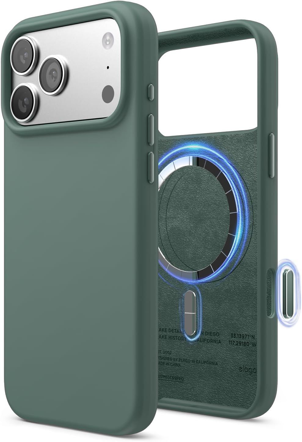 61YB9771SL._AC_SL1500_ elago for iPhone 17 Pro Max Case, Premium Magnetic Silicone Case, Compatible with MagSafe, Liquid Silicone Material, Protective Cover, Shockproof, Slim Phone, 6.9 inch (Midnight Green)