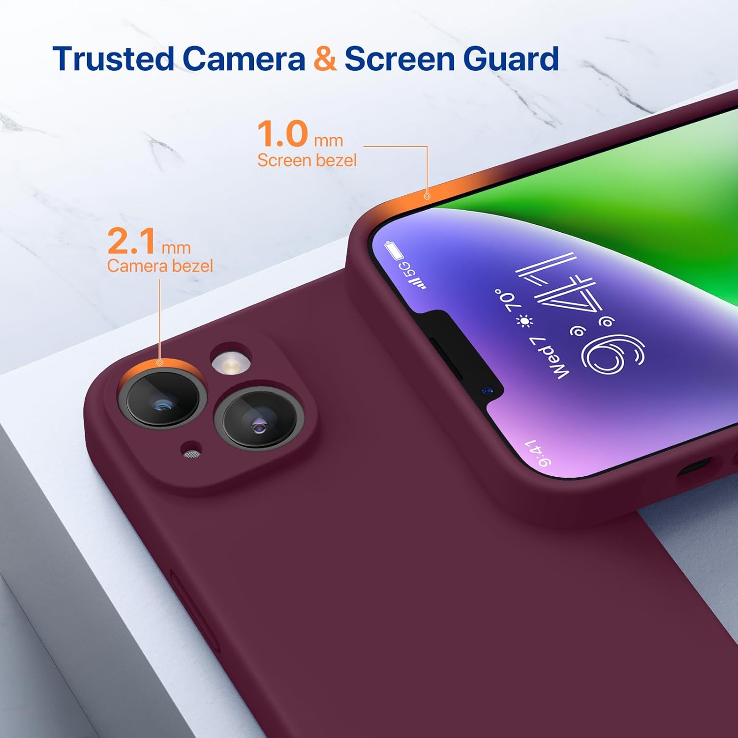 Miracase Designed for iPhone 14 Case,[Upgraded Enhanced Camera Protection],Shockproof Liquid Silicone Case with Microfiber Lining, 6.1 inch, Wine Red