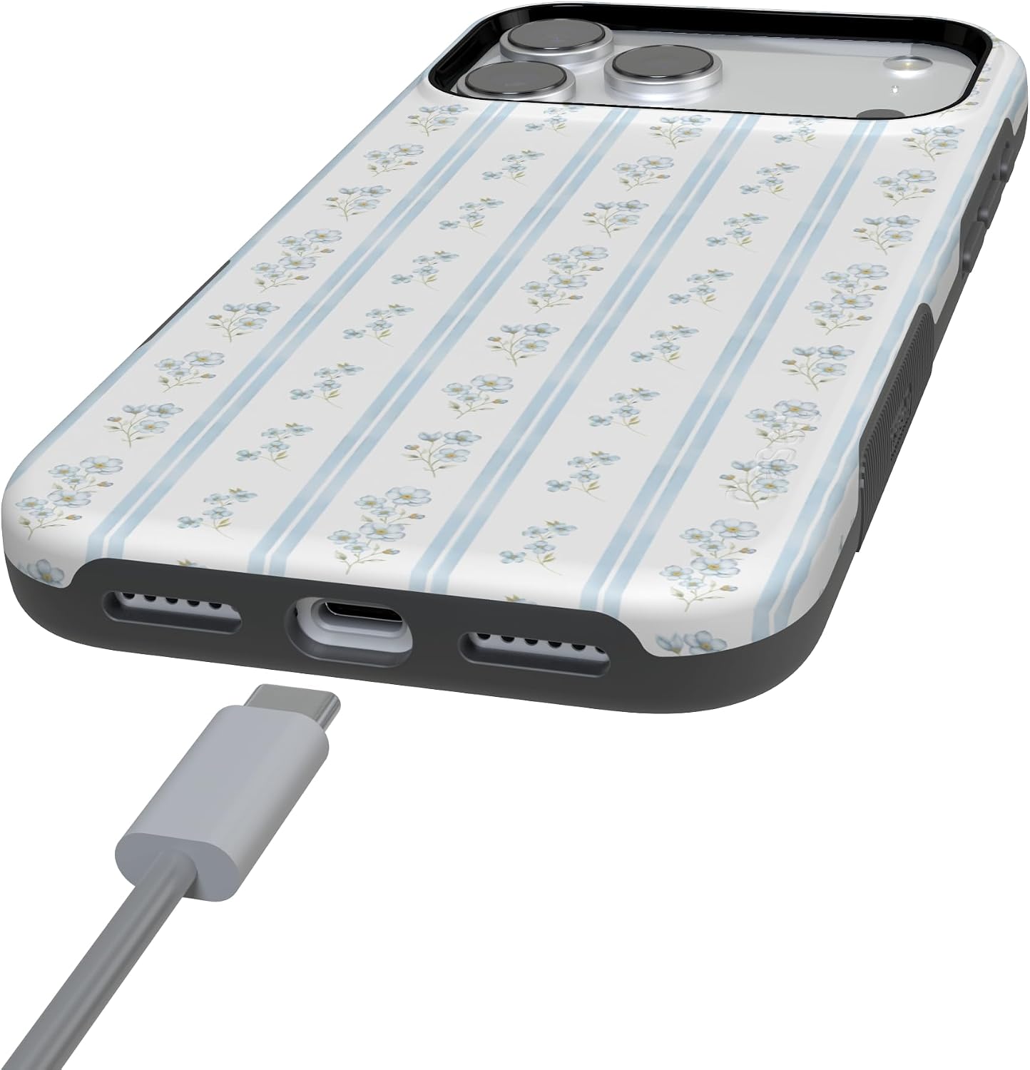 61YQSnS5uOL._AC_SL1500_ Casely iPhone 17 Pro Max Case | Cottage Stripe | Blue Floral | Bold Protective Design | Compatible with MagSafe