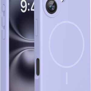 Miracase Magnetic for iPhone 16 Plus Case, [Soft Anti-Scratch Microfiber Lining], Compatible with MagSafe, Liquid Silicone Shockproof Drop Protection Phone Case for 16 Plus,Light Purple