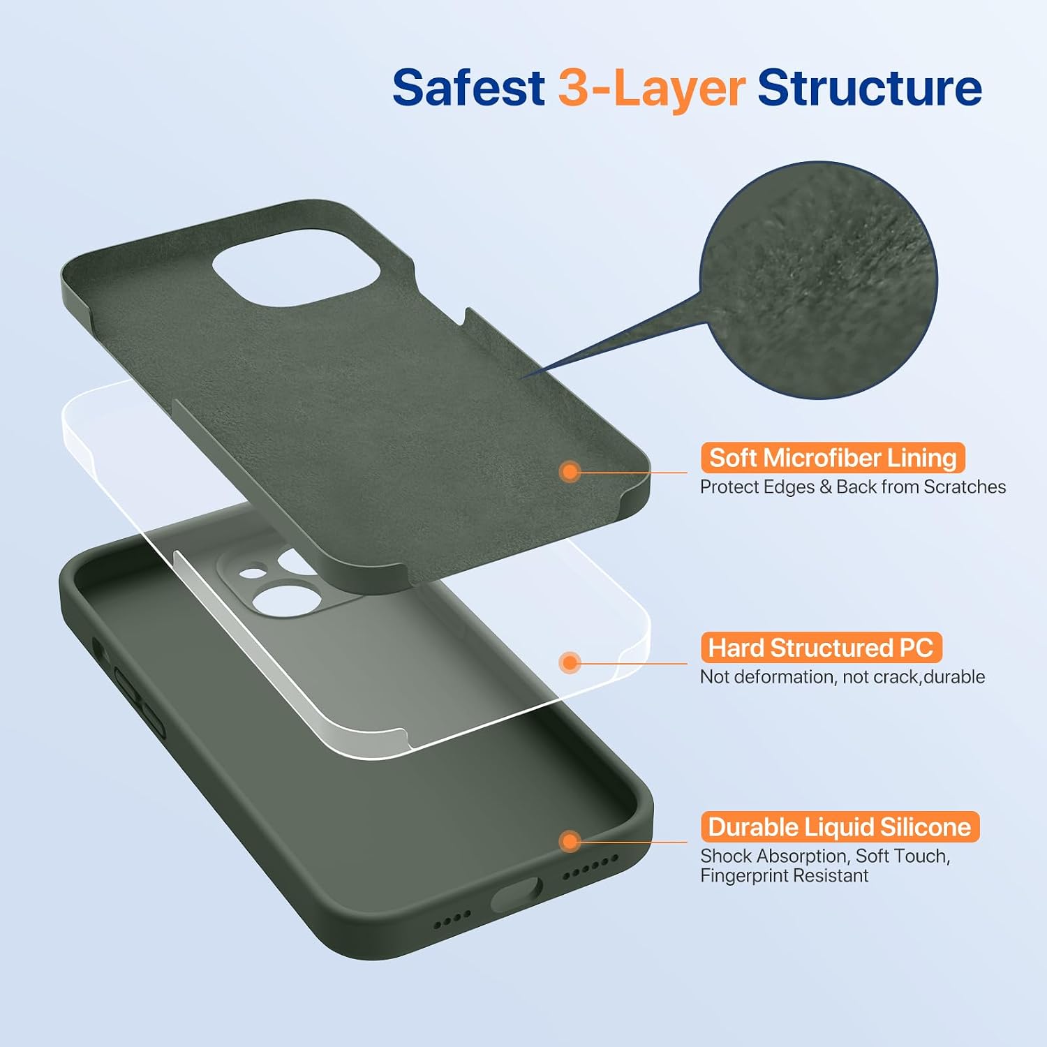 Miracase Designed for iPhone 14 Case,[Upgraded Enhanced Camera Protection],Shockproof Liquid Silicone Case with Microfiber Lining, 6.1 inch,Dark Green