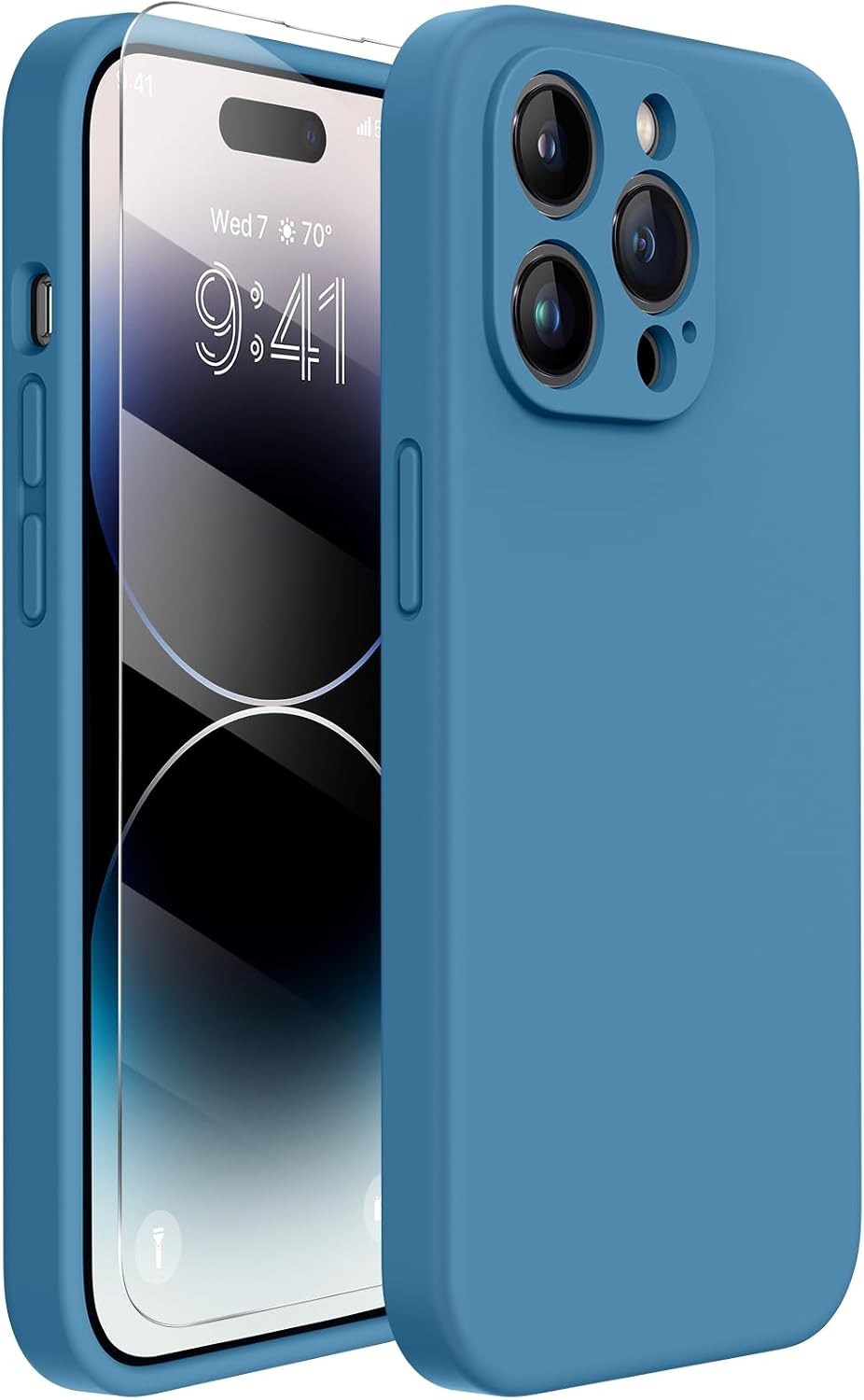 Miracase Designed for iPhone 14 Pro Case, [Upgraded Camera Protection], Shockproof Liquid Silicone Rubber Phone Case Cover for 14 Pro 6.1 inch, Capri Blue