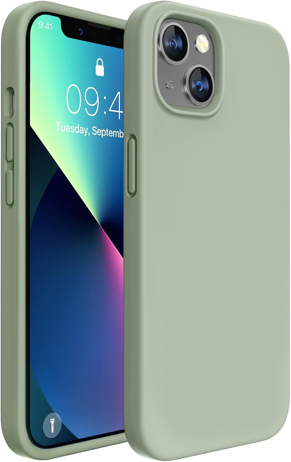 Miracase Designed for iPhone 13 Case, [Soft Anti-Scratch Microfiber Lining], Shockproof Liquid Silicone Rubber Phone Case Cover for 13 6.1 inch, Patina Green
