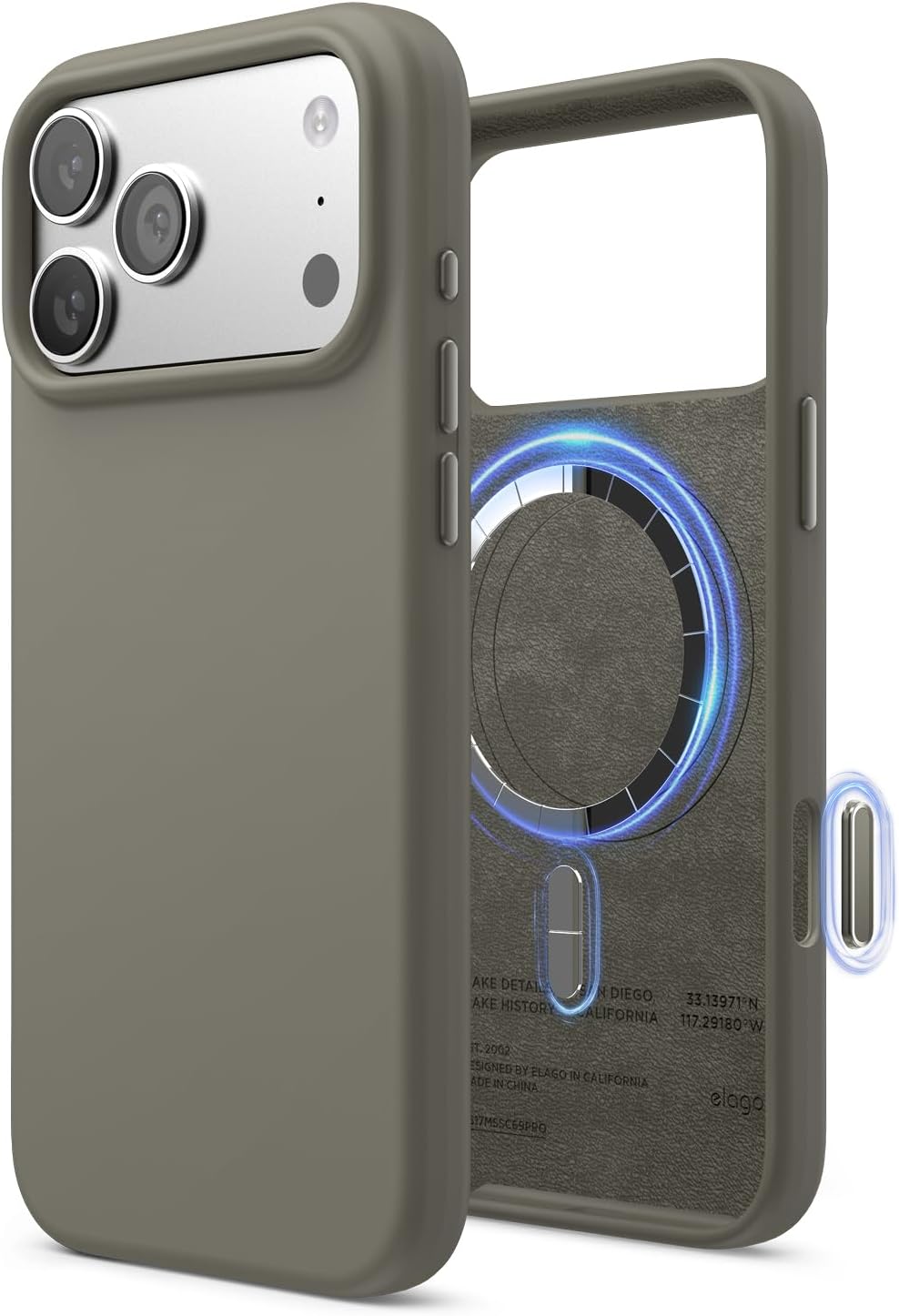 61ZoeDqFO4L._AC_SL1500_ elago for iPhone 17 Pro Max Case, Premium Magnetic Silicone Case, Compatible with MagSafe, Liquid Silicone Material, Protective Cover, Shockproof, Slim Phone, 6.9 inch (Medium Grey)