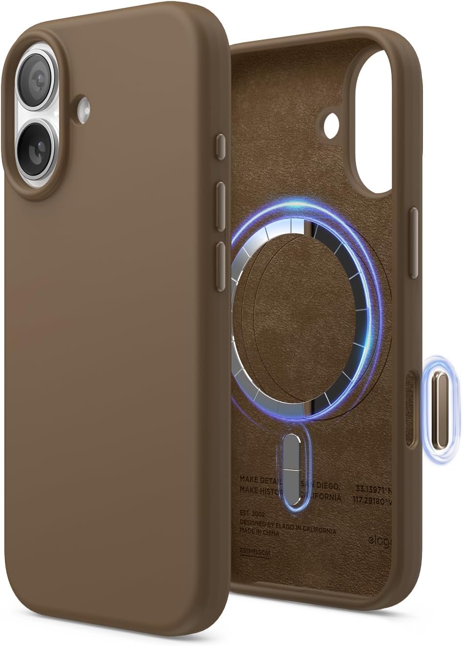 61Zqlm1evUL._AC_SL1500_ elago for iPhone 17 Case, Premium Magnetic Silicone Case, Compatible with MagSafe, Liquid Silicone Material, Protective Cover, Shockproof, Slim Phone, 6.3 inch (Brown)