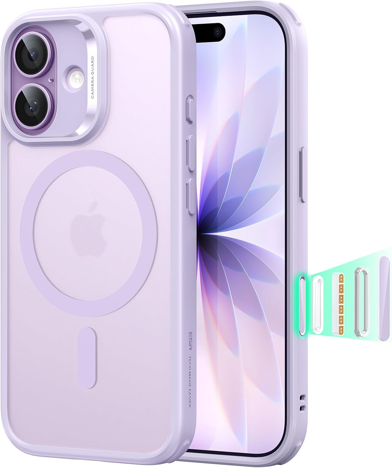 61adW9y9D-L._AC_SL1500_ ESR for iPhone 17 Case, Camera Control Cover, Compatible with MagSafe, Shockproof Military-Grade Protection, Magnetic Phone Case for iPhone 17, Classic Hybrid Case, Frosted Light Purple