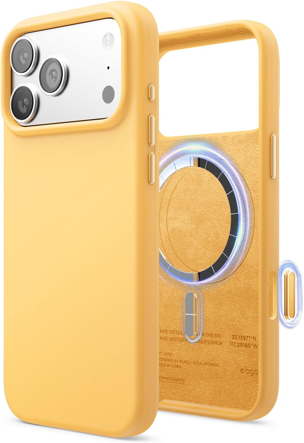 61bOWO6QWFL._AC_SL1500_ elago for iPhone 17 Pro Max Case, Premium Magnetic Silicone Case, Compatible with MagSafe, Liquid Silicone Material, Protective Cover, Shockproof, Slim Phone, 6.9 inch (Sunshine)