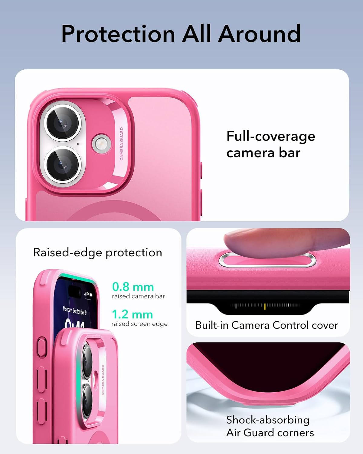 61bQ1IAyYQL._AC_SL1500_ ESR for iPhone 17 Case, Camera Control Cover, Compatible with MagSafe, Shockproof Military-Grade Protection, Magnetic Phone Case for iPhone 17, Classic Hybrid Case, Frosted Pink