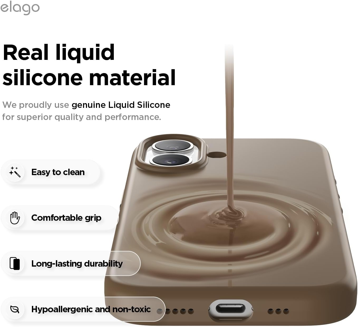 61bT4zv3cIL._AC_SL1500_ elago for iPhone 17 Case, Premium Magnetic Silicone Case, Compatible with MagSafe, Liquid Silicone Material, Protective Cover, Shockproof, Slim Phone, 6.3 inch (Brown)