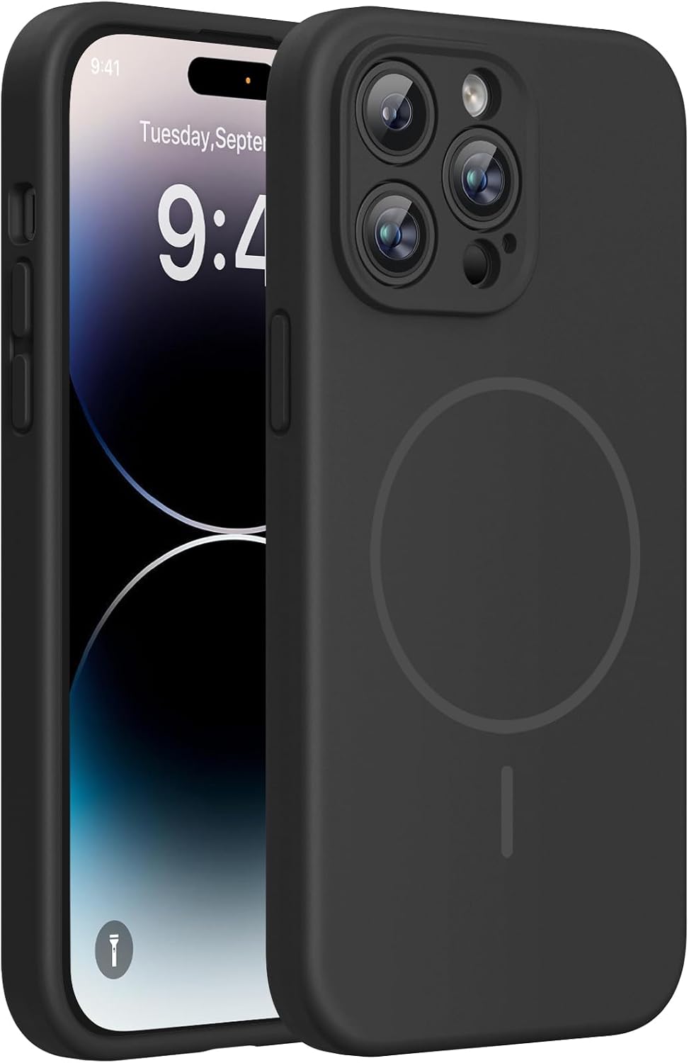 Miracase Magnetic for iPhone 14 Pro Max Case, [Soft Anti-Scratch Microfiber Lining], Compatible with MagSafe, Silicone Shockproof Protection Phone Case for iPhone 14 Pro Max,Black