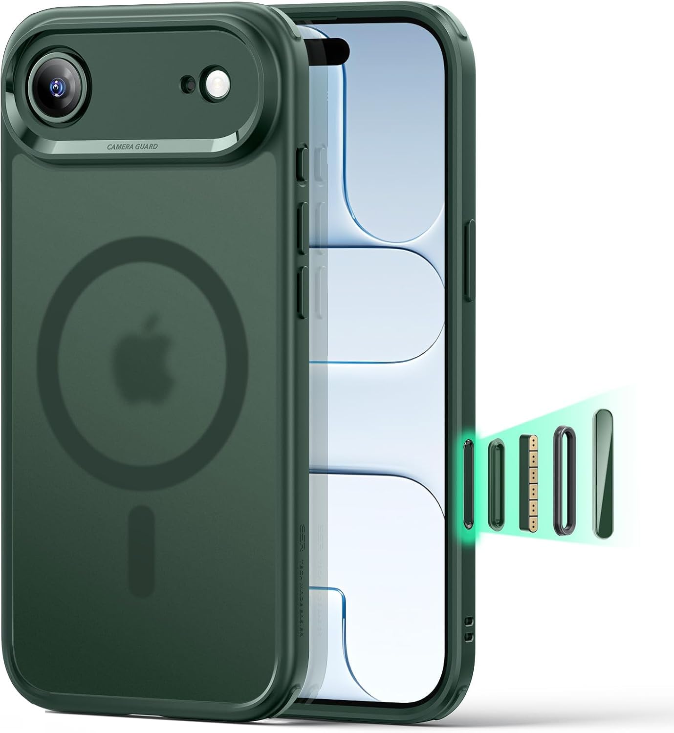61bYVWolSmL._AC_SL1500_ ESR for iPhone Air Case, Camera Control Cover, Compatible with MagSafe, Shockproof Military-Grade Protection, Magnetic Phone Case for iPhone Air, Classic Hybrid Case, Frosted Green