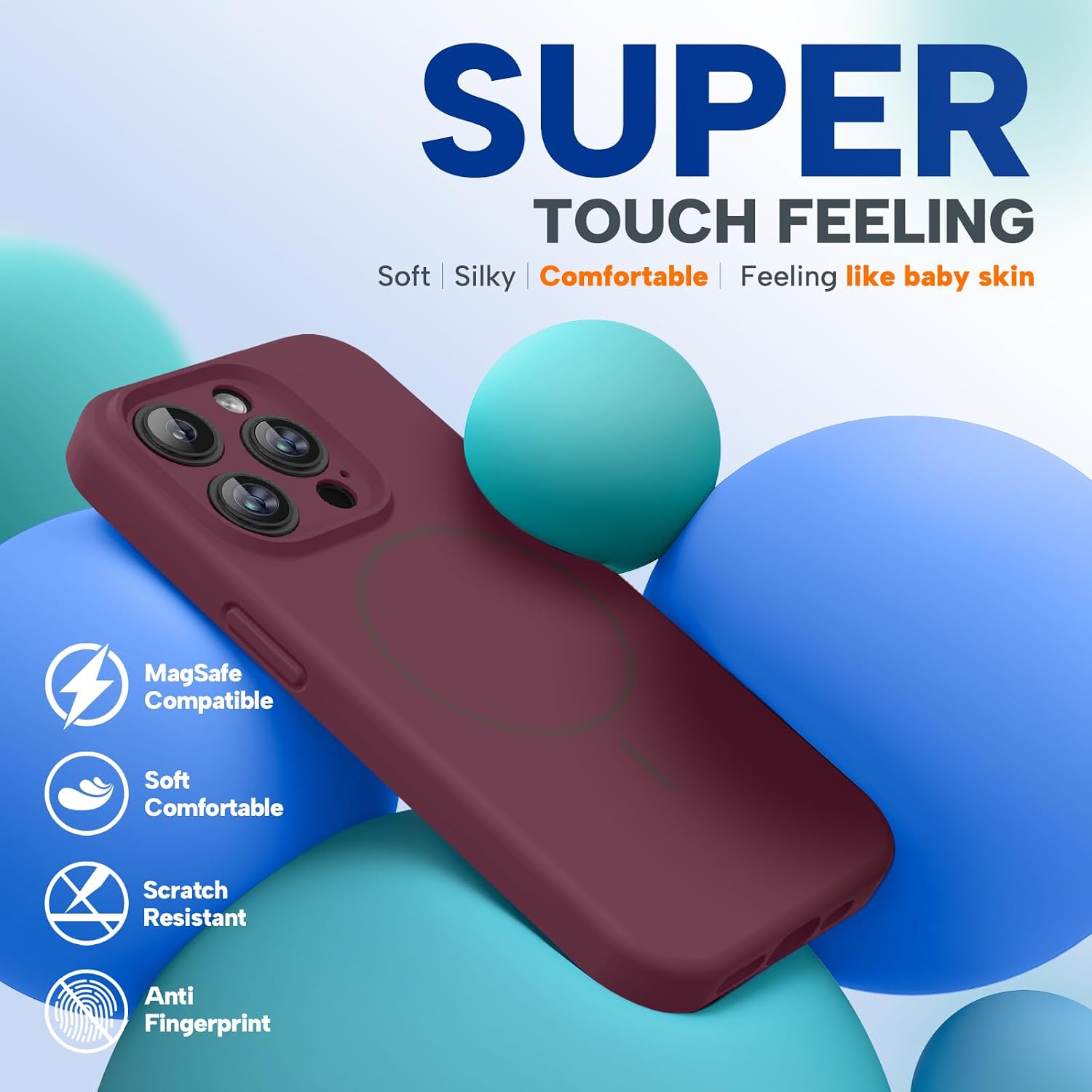 Miracase Magnetic for iPhone 15 Pro Max Case, [Soft Anti-Scratch Microfiber Lining], Compatible with MagSafe, Liquid Silicone Case Shockproof Drop Protection Phone Case for 15 ProMax, Wine Red