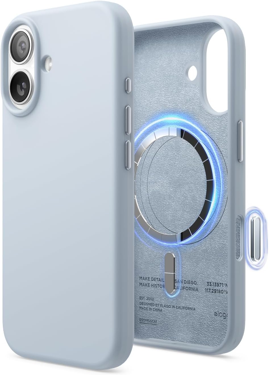 61bhiWQmzdL._AC_SL1500_ elago for iPhone 17 Case, Premium Magnetic Silicone Case, Compatible with MagSafe, Liquid Silicone Material, Protective Cover, Shockproof, Slim Phone, 6.3 inch (Light Blue)