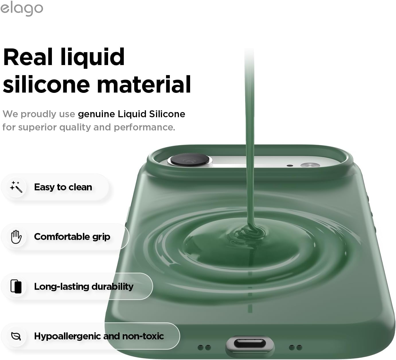 elago for iPhone Air Case, Premium Magnetic Silicone Case, Compatible with MagSafe, Liquid Silicone Material, Protective Cover, Shockproof, Slim Phone, 6.5 inch (Alpine Green)