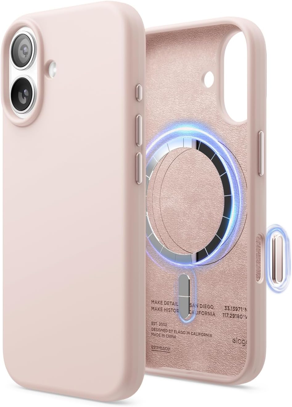 61cOMz4WCL._AC_SL1500_ elago for iPhone 17 Case, Premium Magnetic Silicone Case, Compatible with MagSafe, Liquid Silicone Material, Protective Cover, Shockproof, Slim Phone, 6.3 inch (Lovely Pink)