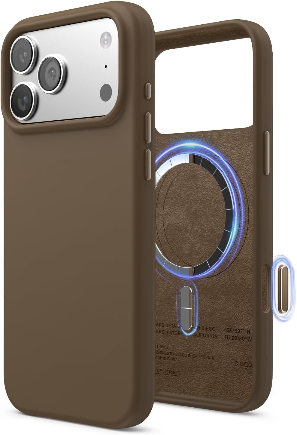 61cXeJ80ajL._AC_SL1500_ elago for iPhone 17 Pro Max Case, Premium Magnetic Silicone Case, Compatible with MagSafe, Liquid Silicone Material, Protective Cover, Shockproof, Slim Phone, 6.9 inch (Brown)