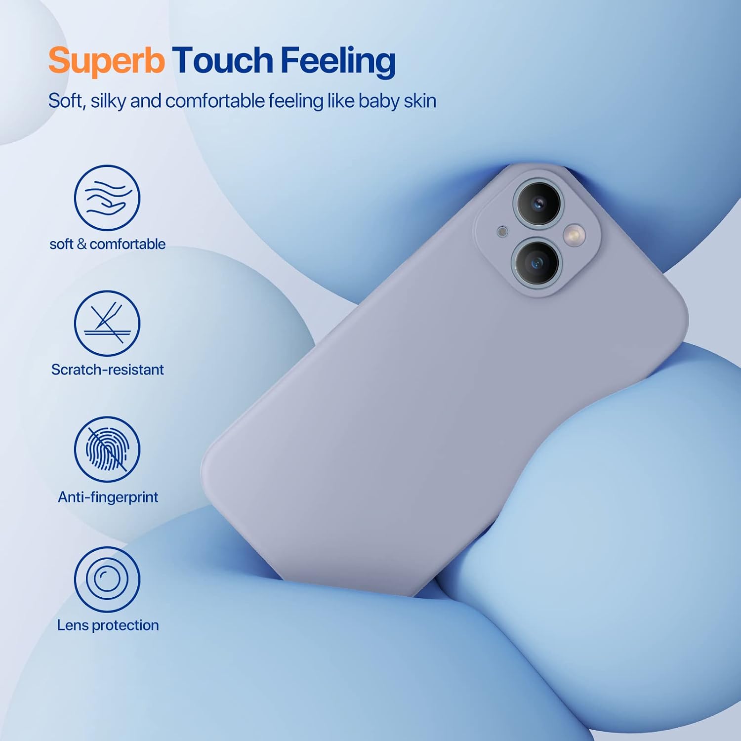 Miracase Designed for iPhone 14 Case,[Upgraded Enhanced Camera Protection],Shockproof Liquid Silicone Case with Microfiber Lining, 6.1 inch,Lavender Grey