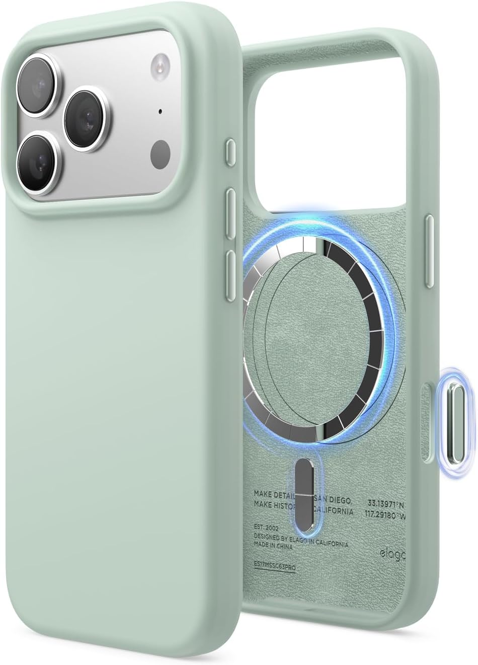 61cgR98N4bL._AC_SL1500_ elago for iPhone 17 Pro Case, Premium Magnetic Silicone Case, Compatible with MagSafe, Liquid Silicone Material, Protective Cover, Shockproof, Slim Phone, 6.3 inch (Mint)