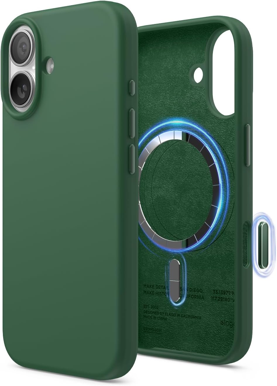 61cuNVa3DL._AC_SL1500_ elago for iPhone 17 Case, Premium Magnetic Silicone Case, Compatible with MagSafe, Liquid Silicone Material, Protective Cover, Shockproof, Slim Phone, 6.3 inch (Alpine Green)