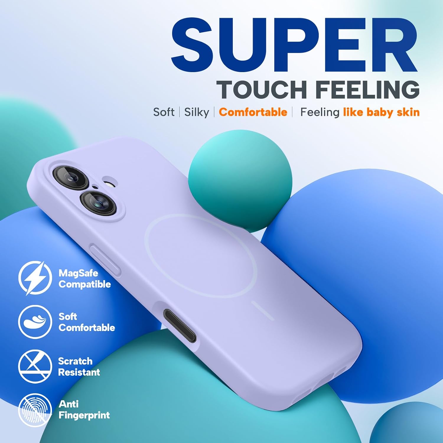 Miracase Magnetic for iPhone 16 Plus Case, [Soft Anti-Scratch Microfiber Lining], Compatible with MagSafe, Liquid Silicone Shockproof Drop Protection Phone Case for 16 Plus,Light Purple