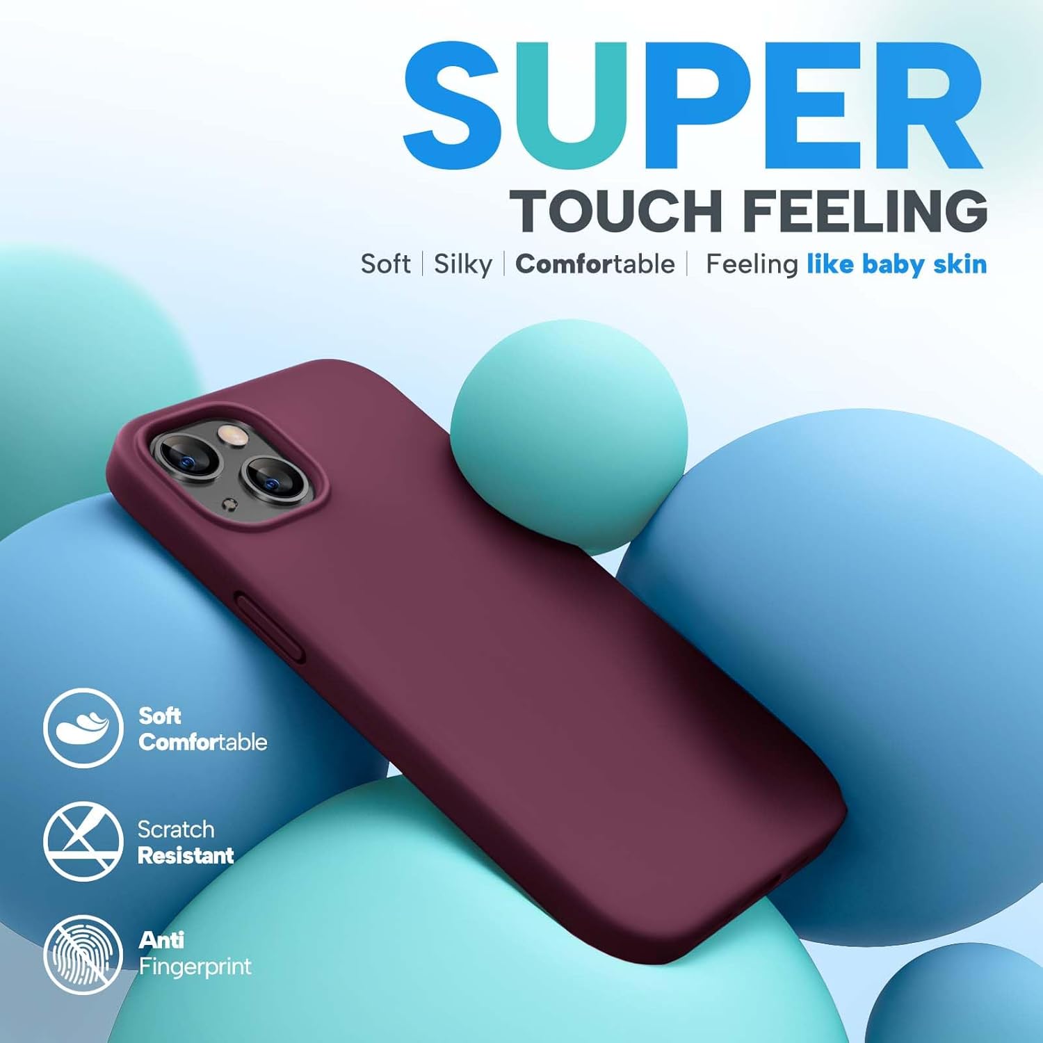 Miracase Designed for iPhone 13 Case, [Soft Anti-Scratch Microfiber Lining], Shockproof Liquid Silicone Rubber Phone Case Cover for 13 6.1 inch, Wine Red